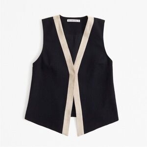 Abercrombie & Fitch Linen Blend Black Vest with Tan Trim